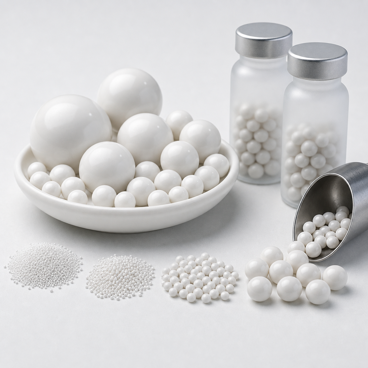 Different sizes of zirconia grinding beads