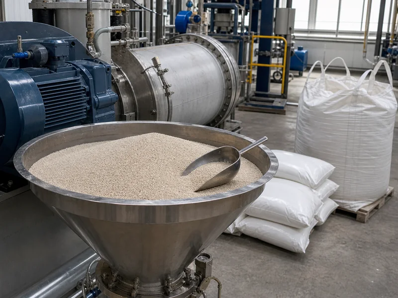 Bulk zirconium silicate grinding beads beside an industrial sand mill
